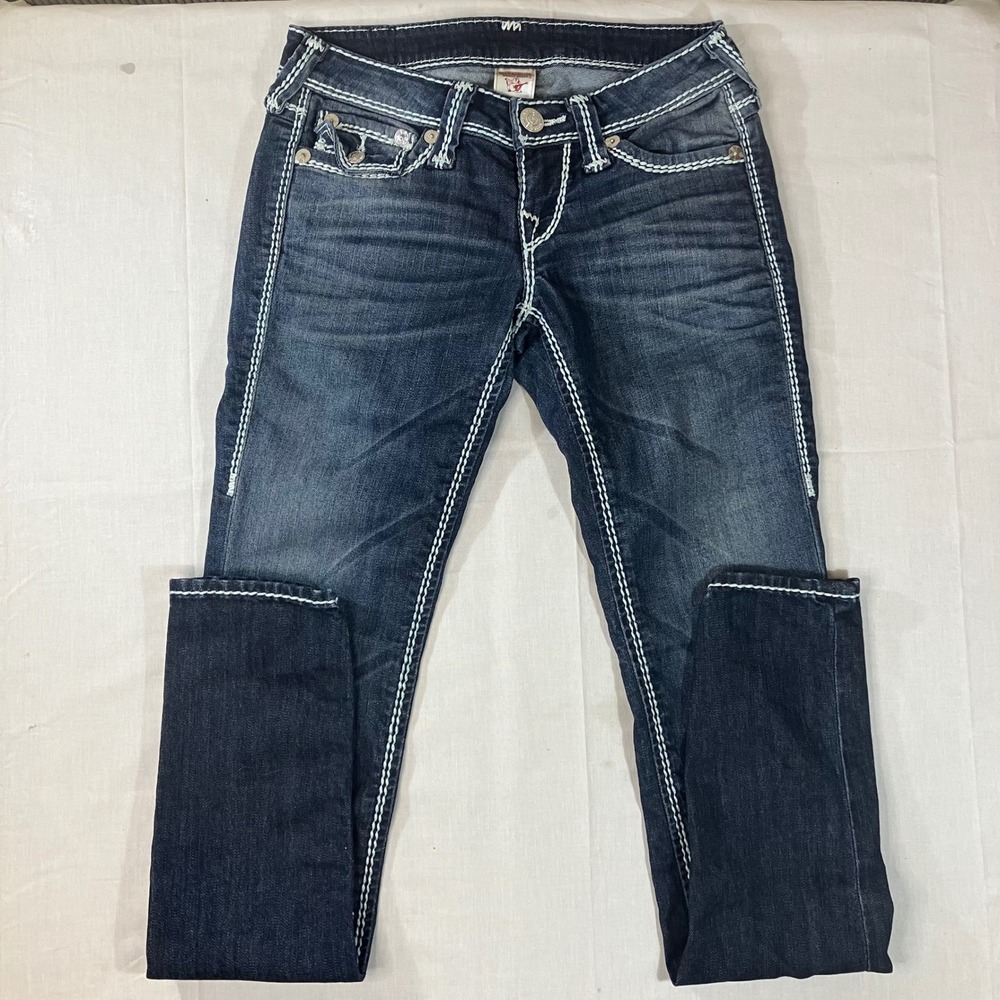 True Religion Skinny W Flaps Nat Mega T Dark Wash Blue Jeans Size 25 Low Rise